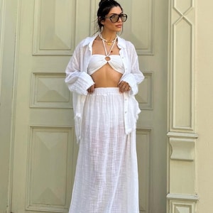 Linen Skirt Set: Boho Beach Cover-Up, High Slit Maxi Skirt