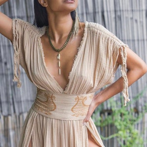 Vestido de Diosa de Algodón: Vestido de Novia Sencillo Boho, Vestido de Invitada de Boda Boho con Espalda Descubierta, Vestido Egipcio, Ropa de Playa, Regalo