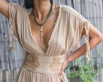 Goddess Dress,High Slit Dress,Boho Wedding Dress,Linen Gauze Dress,Egyptian Dress,Cleopatra Costume,Long Summer Dress,Backless Dress,Gifts