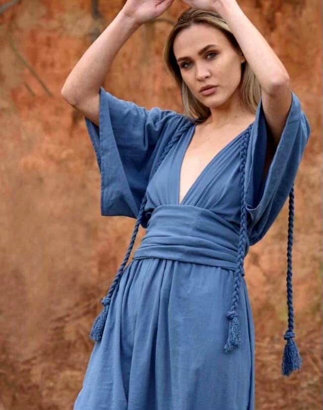 Linen Gauze Goddess Dress: Backless Boho Wedding, High Slit