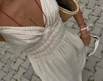 Jurk van biologisch Turks katoenen gaas: boho-bruiloft, strandkleed