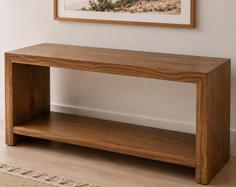 Waterfall Bench With Shelf Solid Wooden Benches Wood Handmade Seat Industrial Shoe Mid Century Modern Petite Mudroom With Storage
