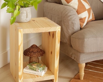 Farmhouse Box End Table Solid Wood - Modern Contemporary Furniture, Rustic Side Table End Table, Wooden Bedside Table, Heavy Duty