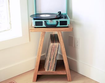 Rustic Record End Table Solid Wood Modern Contemporary Furniture Industrial Side Table End Table Wooden Bedside Table Heavy Duty