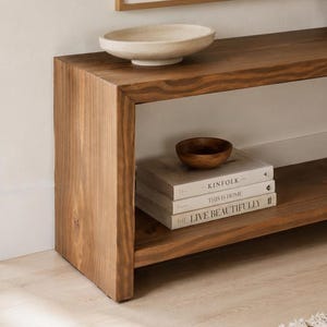 Waterfall Bench With Shelf Solid Wooden Benches Wood Handmade Seat Industrial Shoe Mid Century Modern Petite Mudroom With Storage