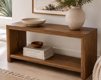 Waterfall Bench With Shelf Solid Wooden Benches Wood Handmade Seat Industrial Shoe Mid Century Modern Petite Mudroom With Storage