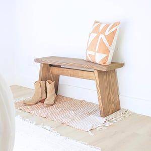 Minimalist Entryway Bench Wooden Benches Solid Wood Handmade Seat Rustic Chair Mid Century Bench Modern Benches Petite Mudroom Bench
