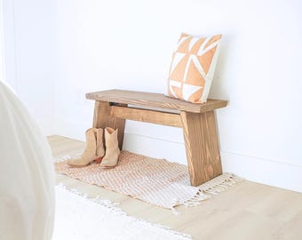 Minimalist Entryway Bench Wooden Benches Solid Wood Handmade Seat Rustic Chair Mid Century Bench Modern Benches Petite Mudroom Bench