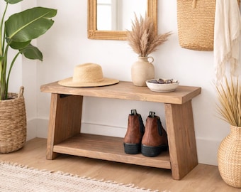 Rustic Entryway Bench With Shelf Wooden Benches Solid Wood Handmade Seat Industrial Shoe Mid Century Modern Petite Mudroom With Storage