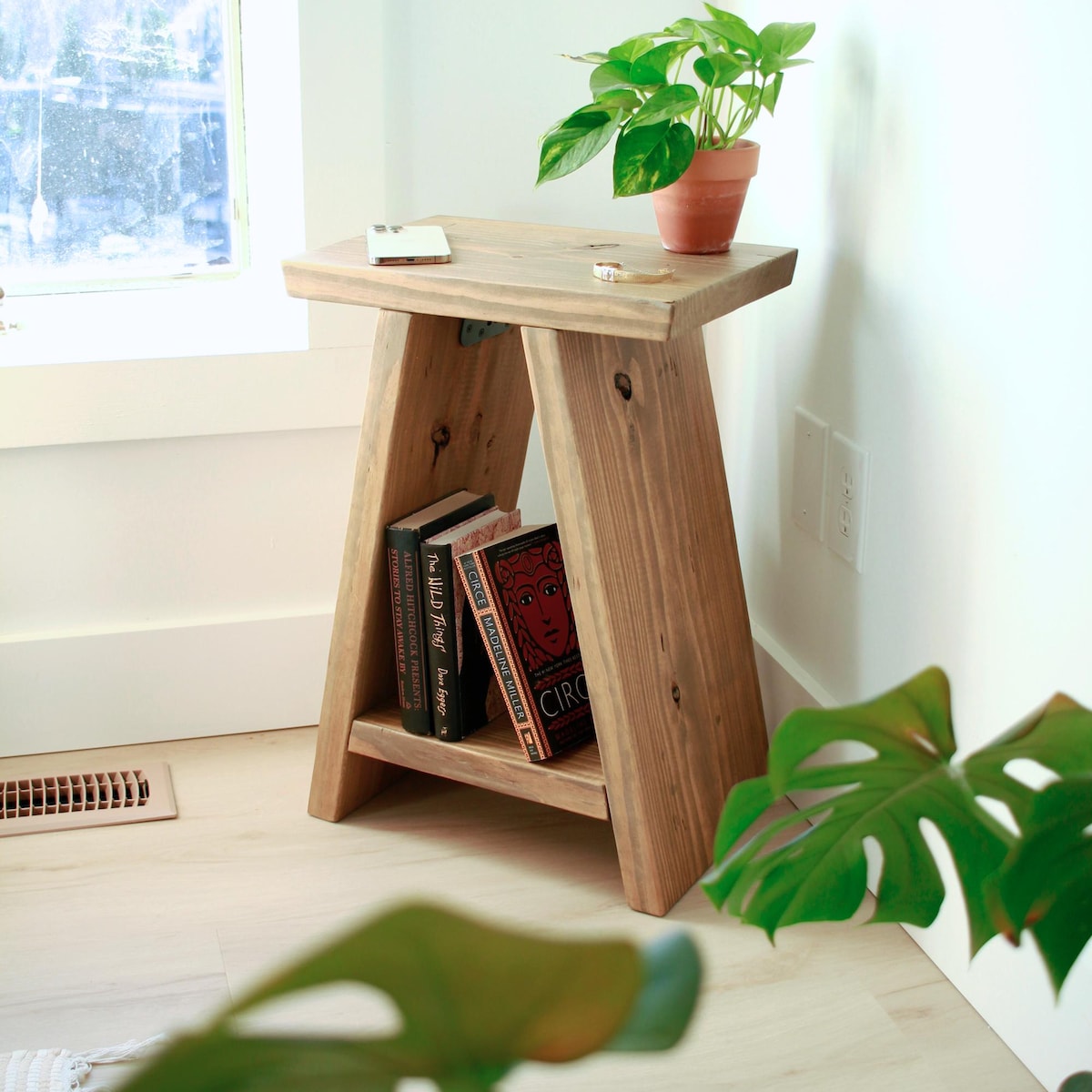 Rustic End Table Solid Wood | Modern Contemporary Furniture | Industrial Side Table | End Table | Wooden Bedside Table | Special Walnut