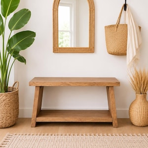 Entryway Bench With Shelf Wooden Benches Solid Wood Handmade Seat Industrial Shoe Mid Century Modern Petite Mudroom With Storage