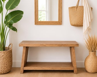 Entryway Bench With Shelf Wooden Benches Solid Wood Handmade Seat Industrial Shoe Mid Century Modern Petite Mudroom With Storage