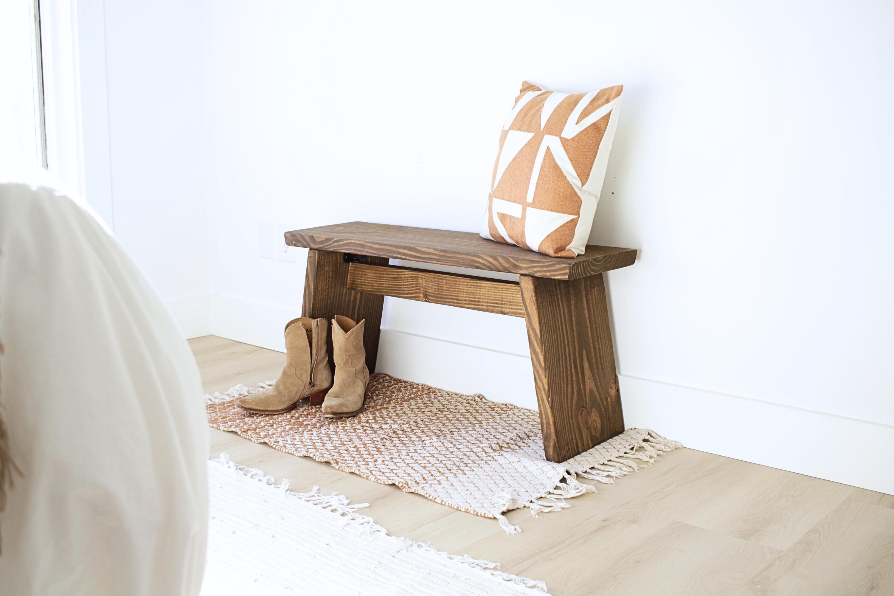 Minimalist Entryway Bench Wooden Benches Solid Wood Handmade Seat Rustic Chair Mid Century Bench Modern Benches Petite Mudroom Bench