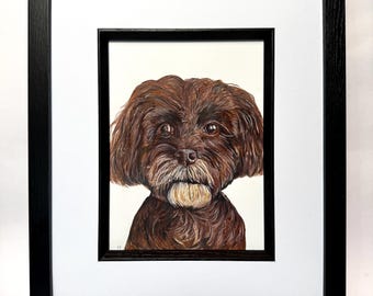 Oryginalna sztuka Cockapoo Dog. Oprawiony, podpisany obraz w technice mieszanej, 28 x 32 cm, tylko jeden