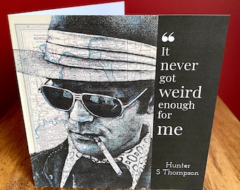 Hunter S Thompson Inspired Greeting Birthday Card. Rysunek na mapie. Puste wnętrze