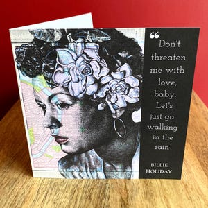 Billie Holiday inspirierte Geburtstagskarte. Zeichnung auf Karte Philadelphia. Innen leer