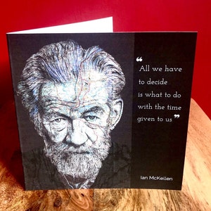 Ian McKellen geïnspireerd groet verjaardagskaart. Tekening op de kaart van Burnley