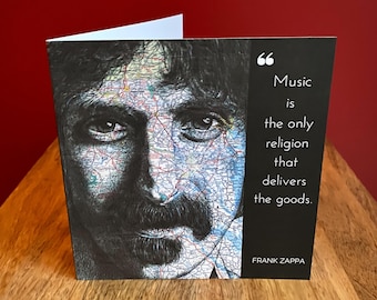Frank Zappa Inspired Greeting Birthday Card. Drawing on Map of Baltimore . Blank inside