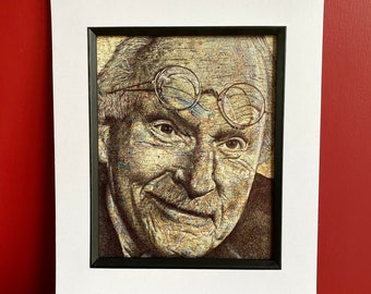 Carl Jung inspired Portrait Print. Pen drawing over map of Switzerland . A4 Unframed