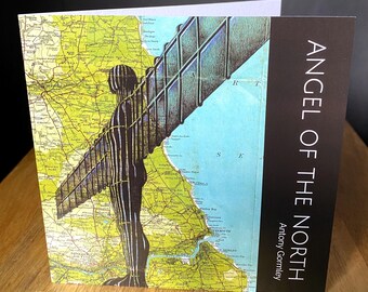 Karta urodzinowa Angel of the North Greeting. Mapa Gateshead. Puste wnętrze