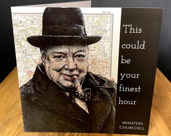 Winston Churchill Inspired Greeting Card. Pen Drawing on Map of London. Blank