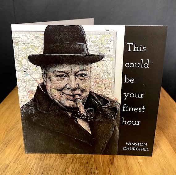 Winston Churchill Inspired Greeting Card. Pen Drawing on Map of London. Blank