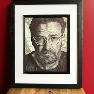 Jürgen Klopp inspired Portrait Print. Pen drawing over map of Liverpool . A4 Unframed