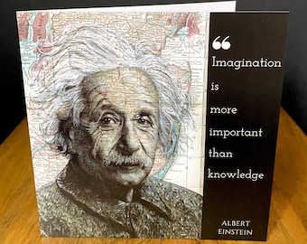 Karta okolicznościowa inspirowana Albertem Einsteinem. Rysunek piórem na mapie New Jersey. Pusta
