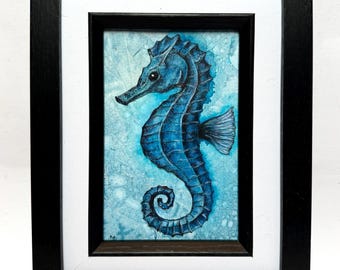 Seahorse Picture.Original Frames Art Signed 22x17cm Mixed Media