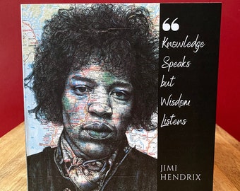 Jimi Hendrix Inspired Greeting Birthday Card. Rysunek na mapie. Puste wnętrze