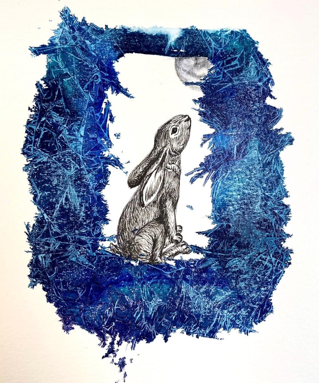 Hare Drawing. Original Pen & Ink Art Blue. Unframed 21x15cm - Etsy