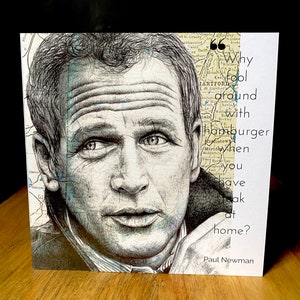 Paul Newman geïnspireerd groet verjaardagskaart. Tekening op de kaart van Ohio
