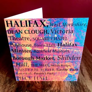 Halifax West Yorkshire Gruß-Geburtstagskarte. Zeichnung auf Landkarte. Innen leer