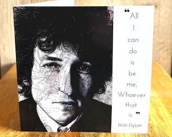 Kartka okolicznościowa inspirowana Bobem Dylanem. Rysunek mapy stanu Nowy Jork.