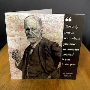 Carte de voeux inspirée de Sigmund Freud. Dessin à la plume sur Vienne. Vierge