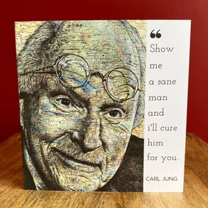 Carte d'anniversaire inspirée de Carl Jung. Dessin sur carte. Blanc à l'intérieur