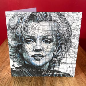 Marilyn Monroe Inspired Greeting Birthday Card. Drawing on map of Los Angeles. Blank inside