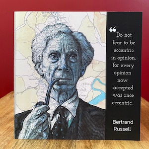 Biglietto di auguri di compleanno ispirato a Bertrand Russell. Filosofia. Interno vuoto