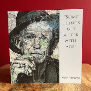 Carte d'anniversaire inspirée de Keith Richards. Blanc à l'intérieur