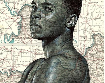 Odbitka portretowa Muhammada Alego, mapa Louisville (format A4 bez ramki)