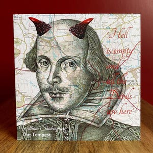 William Shakespeare inspirierte Geburtstagskarte. Zeichnung auf Stadtplan von Straßburg. Tempest Zitat