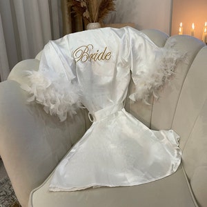 Bridal robe with feathers, kimono, bridal robe