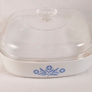 Grande cocotte vintage en Pyrex CorningWare et bleuet bleu avec couvercle en verre - 25 cm (10 po.)