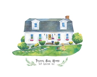 Custom house portrait watercolor, Custom house portrait digital, House portrait from photo, House portrait, House portrait digital download