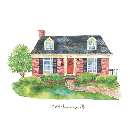 Portrait de maison aquarelle peint à la main : cadeau de première maison personnalisé