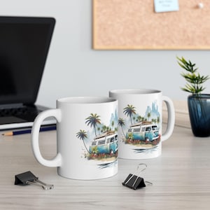 Ceramic Mug, VW Camper, Rustic Nature, Adventures, Coffee Cup, Travel Mug, Camping Gift, Wanderlust Mug, Gift for Outdoor Enthusiast