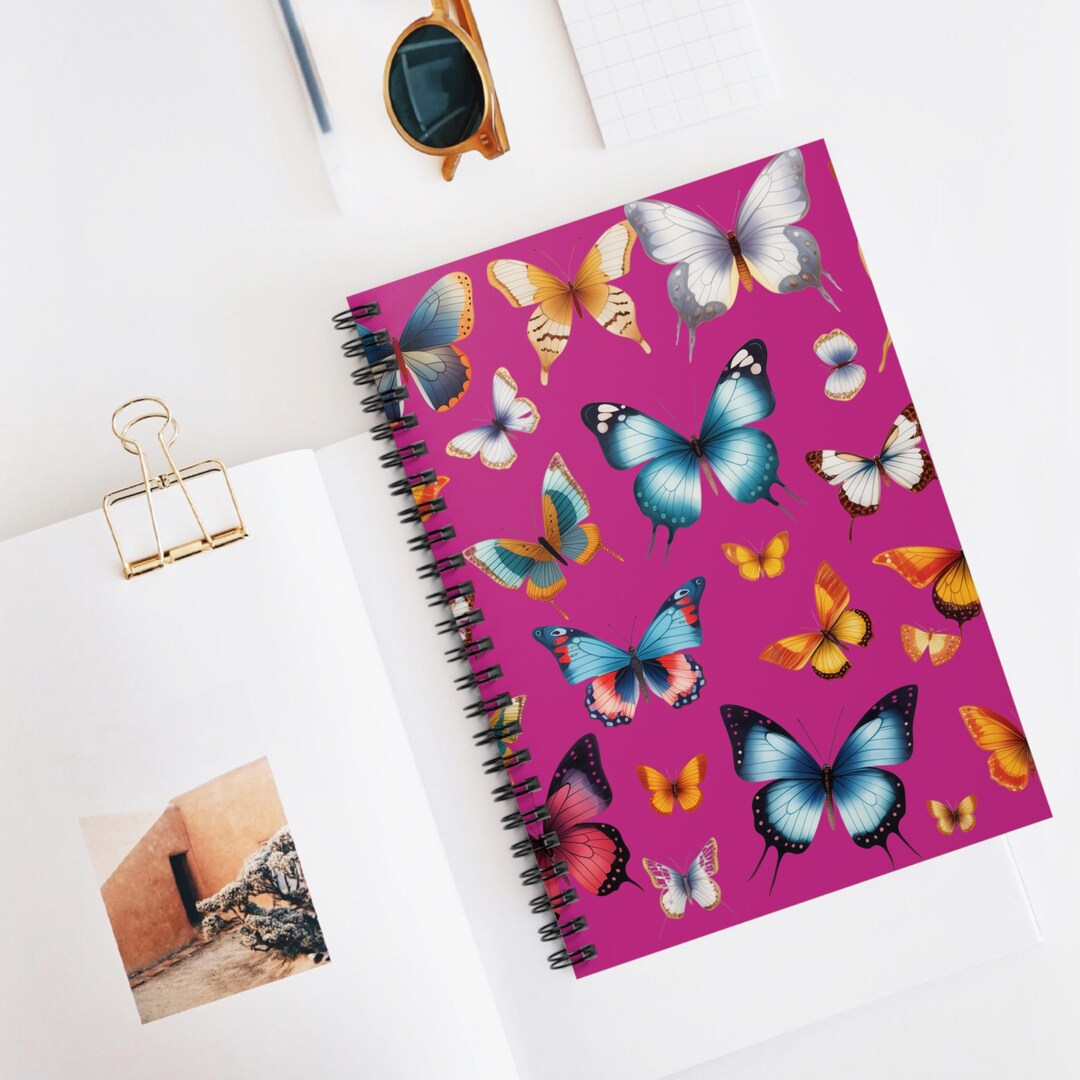 Butterfly Spiral Notebook – Colorful Pink Stationery Gift - Etsy