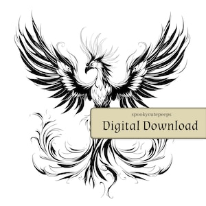 Phoenix SVG - Simple, Clip Art, Idéal pour la conception de T-Shirts et la création de produits, Symbole de renouveau, PNG inclus