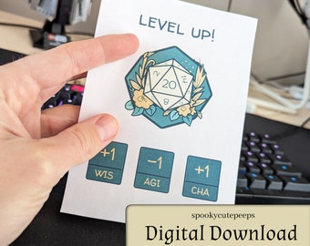 Biglietto di compleanno di ruolo, regalo per giocatore di gioco di ruolo da tavolo, biglietto di compleanno di gioco di ruolo, stampabile, download digitale, divertente, statistiche dei personaggi