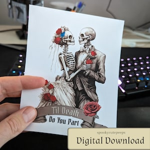 Skelett 'Til Death Do You Part Hochzeitskarte Illustration - Digital, herzliches Geschenk für Paare, perfekter Hochzeitsgruß für Braut und Bräutigam